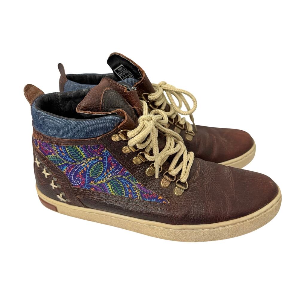 Inkkas Camping Boots Womens Size 9 Brown Leather Multicolor Textile Lace Up